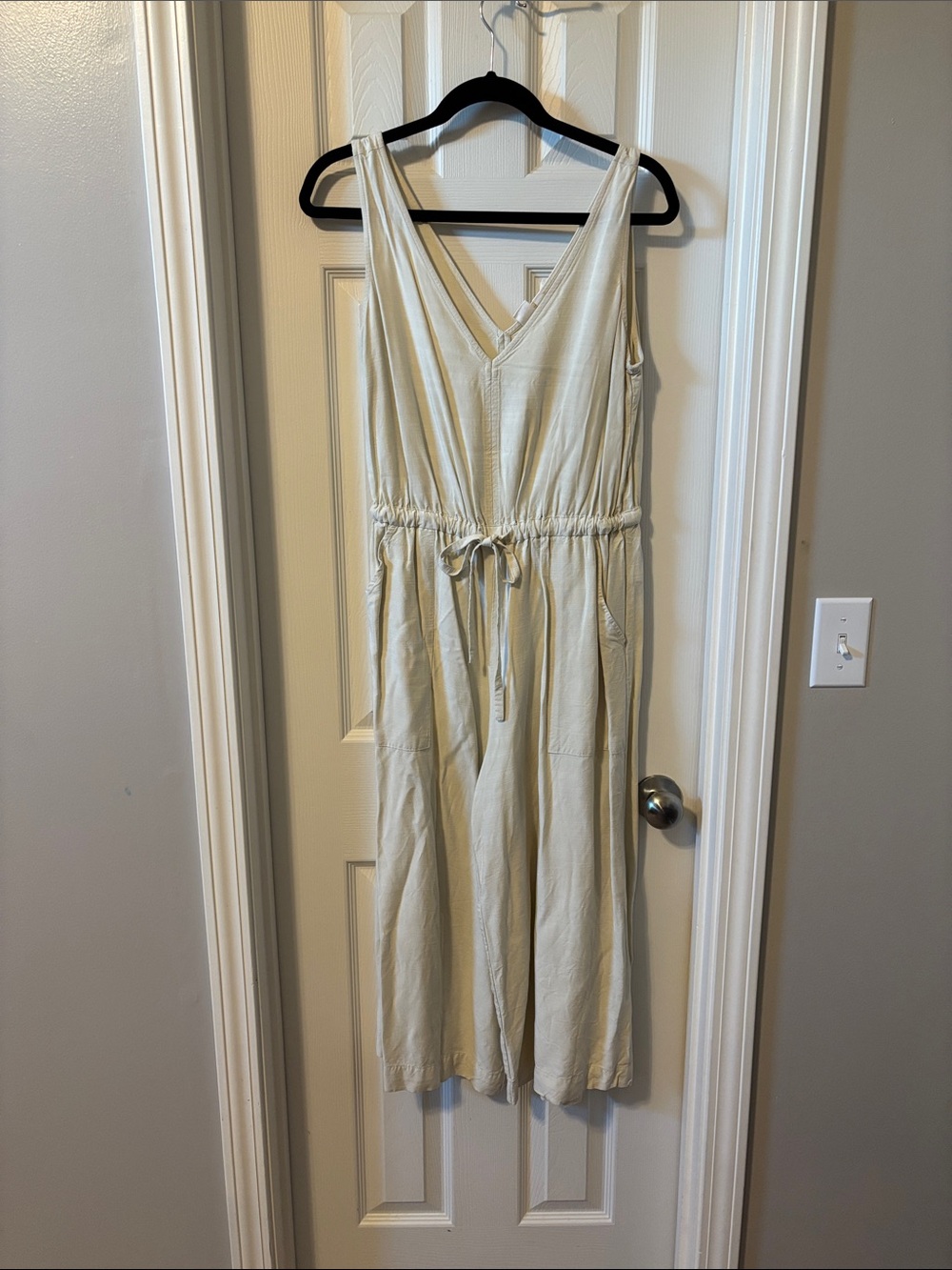 GAP Light Cream Sleeveless Drawstring Jumpsuit
